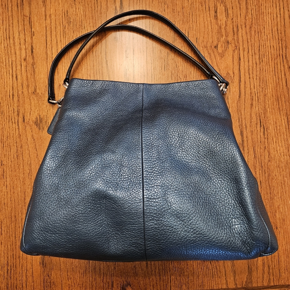 Coach Boho Metallic Navy Pebbled Leather Shoulder Bag w/ Silver Accents - Picture 2 of 12